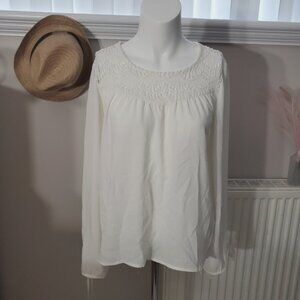 Lace Sweetheart Boho Blouse- Beige- Small- by Forever 21